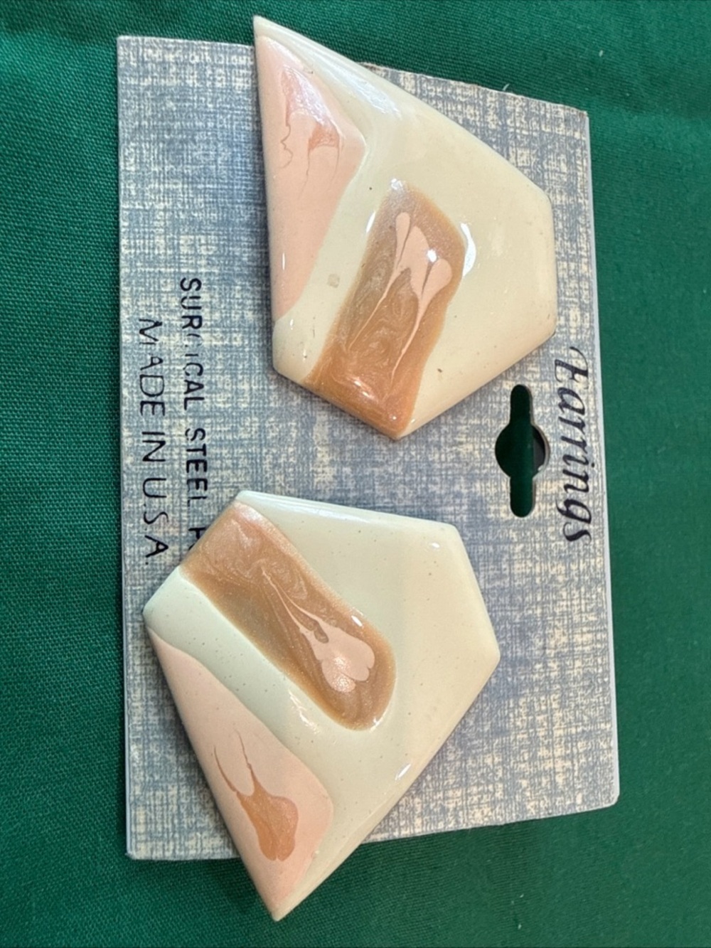 Vintage stud earrings. Cream with brown and pink accents Surgical Steel Posts